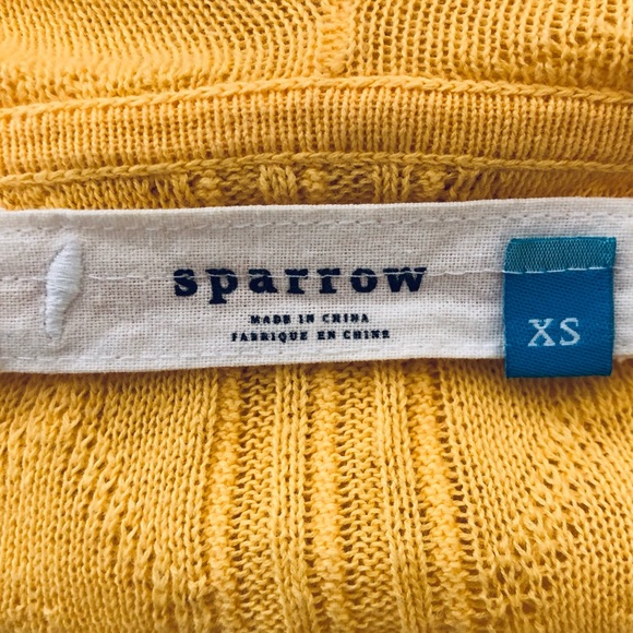 Anthro Sparrow Cardigan Hoodie Pockets Diamond Design Sweater Yellow Size XS - Picture 9 of 11